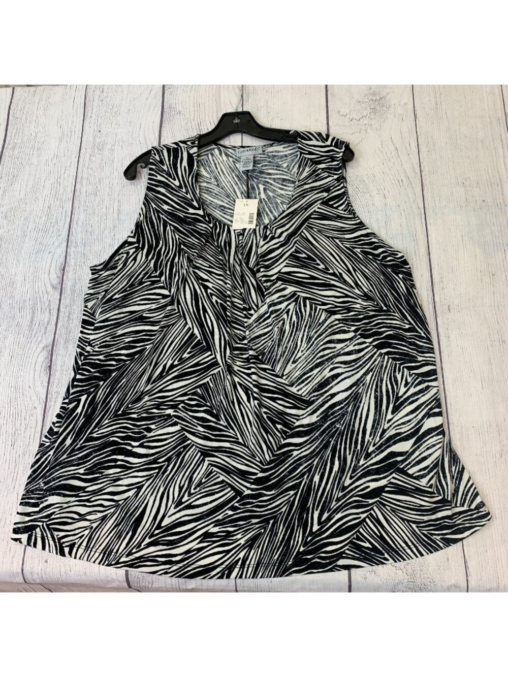 Catherine's 1X 18/20W Plus Sleeveless Tank Top Black White Patterned New NWT